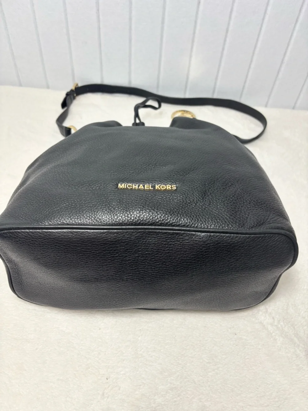 Michael Kors  Black‎ Pebbled Leather Drawstring Hobo with Gold Hardware